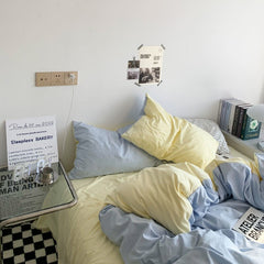 New small fresh double spell light blue cheese bed sheet four-piece set girl heart sunshine dormitory single three-piece set