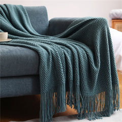 Yickyue Knitted Throw Blanket with Tassels Bubble Textured Lightweight Throws for Couch Cover Home Decor 130x170cm