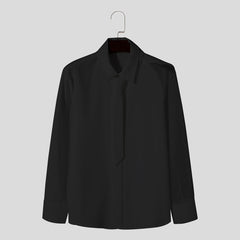 Hearujoy 2025 New French Style Shirt For Men Spring Summer Long Sleeve Top With Tie Fashion Mesh Patchwork Banquet Gentleman Shirts