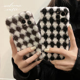 Warm Plush phone case couple back cover for iphone 13 mini 11 12 pro max 8 7 plus x xr xsmax soft silicone Rhomboid shell capa