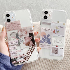 Ins korea label david phone case clear silicone cover for iphone xr xs max 7 8 plus x 11 12 mini pro max protective capa conque