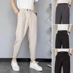 Hearujoy Korean Cropped Pants For Men Fashion Casual Suit Pants Solid Slim Fit Straight Trousers Spring Summer Trend Youth Pant Plus Size