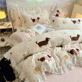 French Ruffled Embossed Cute Animal Milk Velvet 4-Piece Set