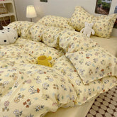 Yickyue INS Cream Style Bedding Set Duvet Cover Soft Queen Full Twin Size Floral Flat Bed Sheet Girls Pastoral Quilt Cover Pillowcase