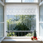 Luxury French Country Curtain with Embroidered Lace Crystal Pendants Semi-Sheer Panel,Translucent Light Filtering Window Drapery