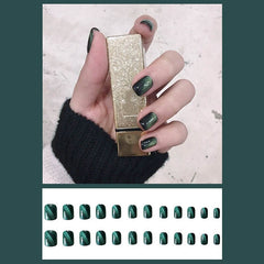 24PCS false nails with designs Silver flake pink cat's eye Manicure patch removable press on nails box