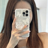 Korea Hot cute crystal butterfly bracket wavey clear soft phone case for iphone 13 12 11 Pro XS Max X 7 8Plus lovely stand Cover
