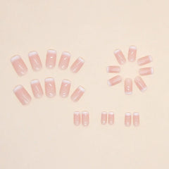 YICKYUE 24PCS Short Press On Nails Square Pink High saturation Nails Press On Nails Full Cover Fake Nail Set Fingertip French