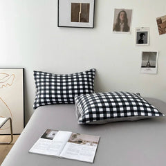 3pcs Classic Black and White Plaid Striped Duvet Cover Set Soft Washed Cotton Quilt Cover Adult Children Bedroom Bedding Set