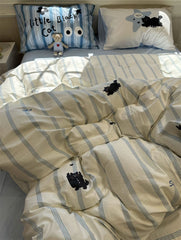 YICKYUE - Fashion cute cartoon cat bedding set,twin full queen blue stripes black cotton home textile bed sheet pillow case quilt cover