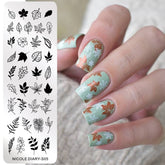 NICOLE DIARY Lines Maple Leaf Nail Stamping Plates Autumn Fall Leaves Image Printing Stencils DIY Stamp Templates All For Nails