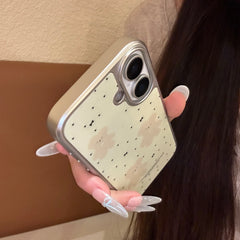 YICKYUE - Korean Ins Black Love Heart Cartoon Cute Bear Silver Edge Phone Case for iPhone 16 15 14 13 Pro Max Back Cover Fund