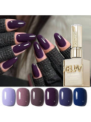 YICKYUE - 6Pcs Purple Gel Nail Polish Set, 15ml French Nail Gel Polish, Soak Off UV Light Cure Gel Polish For Nail Decoration