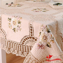 Designer 100% Handmade Crochet Tablecloth,Elegant European Rustic Floral Table Decoration,Cotton Linen Hollow Out Table Cloth