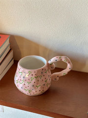 YICKYUE - Gentle Pink Floral Ceramic Mugs, Water Cups, Light Luxury Coffee Cup, Household Drinking Utensils, Home Decorations