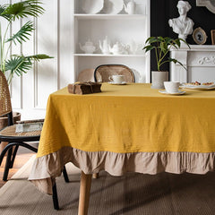 French Rectangular Ruffled Linen Living Room Dining Tablecloths