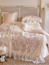 Yickyue Princess Long Stable Cotton Duvet Cover Set Four Piece Set French Flower Embroidery Quilt Cover Lace Bedding Set Bedsheets