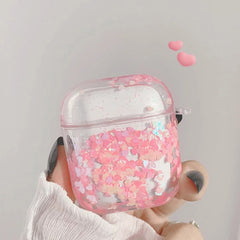 Liquid silicone quicksand pink love earphone case wireless headphone cover for airpod 3 pro cases for apple air pods 2/1 conque