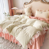 Luxury Embroidered Soft Brushed Washed Princess Bedding Set Lace Ruffles Quilt/Duvet Cover Bed Skirt Or Bed Linen Pillowcases