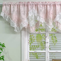 1Pc,Princess Style White Pink Double Layer Jacquard Lace with Ruffles Swag Waterfal Valance Sheer Curtains for Room Windows