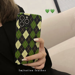 Retro green lattice leather soft silicone phone case for iphone 7 8 plus x xr xsmax 12 mini 11 13 pro max protective cover