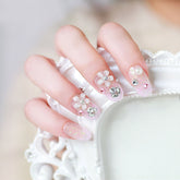 24Pcs/set Rhinestone False Nail Tips Bride Press On Fake Nail Glitter Manicure Flash Chip Back Glue pre design acrylic nail tips