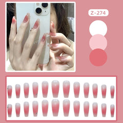 Yickyue Press On Nails With Adhesive Strips Pink Fake Nails Sweet Style Long Paragraph Manicure Save Time False Tip Nails Charms