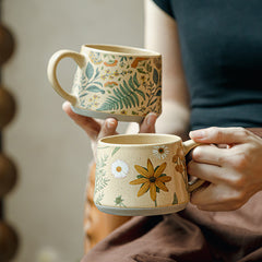 YICKYUE - Creative Ceramic Floral Water Cup Vintage Painted Breakfast Milk Mug Exquisite Afternoon Tea Flower Tea Coffee Cup Birthday Gift