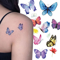 Yickyue 3D Temporary Tattoo Sticker Colorful Butterfly Flower Pattern Fake Tattoo Stickers For Women Body Leg Arm Art Waterproof Tattoo