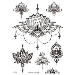 Waterproof Black Temporary Tattoo Stickers Arm Chest Water Transfer Fake Tattoos Mandala Lion Feather Women Men Body Art Tatoo