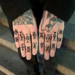 YICKYUE - Finger Tattoo Stickers Letter Small Pattern Waterproof Personality Cool Fake Tattoos Men Black Hand Back Temporary Tattoo Women