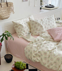 YICKYUE - Pink Camellia Garden Bedding Set