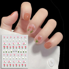 1 Sheet Pink Tulips Flower Designs 3D Nail Sticker Self-Adhesive Slider Art Decorations Decals Manicure Accessories