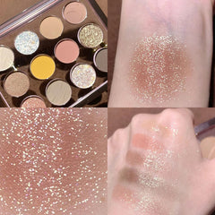 Yickyue 12 Color Glitter Eyeshadow Palette Makeup Long-lasting Matte Eye Shadow Palettes Brighten Eye Cosmetics Women Beauty Earth Color