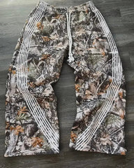Hearujoy Y2K Pants Men Women Harajuku Leaf Graphic Printed Striped Camouflage Sweatpants Gothic Casual Elastic Waist High Waist Trousers