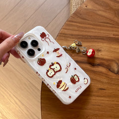 YICKYUE - Ins Full Screen Star Bow Apple Emoji Pendant Wrinkled Pattern Phone Case for iPhone 16 15 14 13 Pro Max Back Cover Fund
