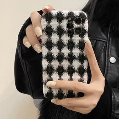 Warm Plush phone case couple back cover for iphone 13 mini 11 12 pro max 8 7 plus x xr xsmax soft silicone Rhomboid shell capa