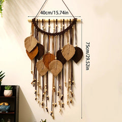 Handmade Boho Leaf Macrame Hanging Tapestry Autumn Maillard Home Room Decoration Accessories Aesthetic Wall Art Holiday Decor