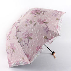 Double-layer Embroidered Lace Umbrella Elegant Lady Sunshade Black Rubber Three Folding Princess Sweet Lace For Wedding Gifts