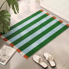 Stripe PVC Doormat Cuttable Geometric House Entrance Welcome Mat Rug Carpet Anti Dust Pad Outdoor Aesthetic Home Room Decor