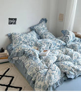 YICKYUE - Korean-style inset style sketch flower matted quilt cover lace four-piece set single bedroom sheet quilt cover washed cotton