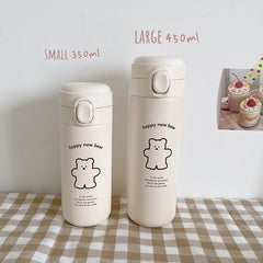 Korean Style Kawaii Girl Simple Bear Vacuum Flask Water Bottle Water Cup Cute Creative Outdoor Portable Vacuum Flask