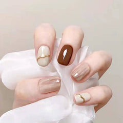 24pcs/box Detachable Fake Nails Set Nude Smudge Full Nail Art Tips Beauty Nail Artificial False Nails Tips With Wearing Tools