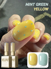YICKYUE - Spring Nail 2025 Fashion Nails Art 2 Colors Set 15ml Mint green paired with yellow Nail Gel Polish Soaking UV LED Nail