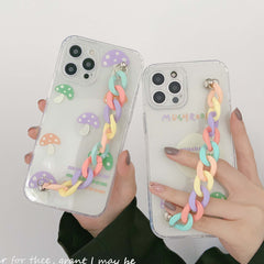 Cartoon mushroom silicone phone case bracelet cover diy 3d cute capa for iphone 11 12 mini pro max 7 8 plus x xr xs max conque