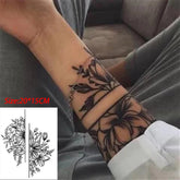 Black Sketch Flower Temporary Tattoo Sticker Female Man Body Art Fake Tattoo Waterproof Applique Tattoo Sticker