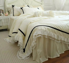 YICKYUE - French elegant fairyfair lace bedding set,full queen king vintage ruffled solid home textile bedspread pillow case duvet cover