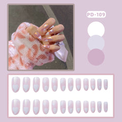 Aurora Powder Long Ballet Fake Nail Art With Glue Love Pink Detachable Girl Acrylic Full Cover Press On False Nail Tips