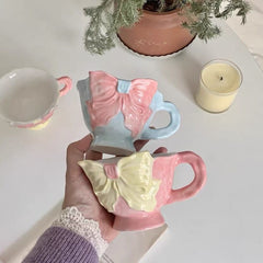 YICKYUE - Super cute small cup Ceramic bow shaped coffee cup