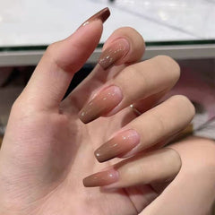 Autumn Nails press on Patch Long Pointed Head Ballet Nails Gradient Brown Finished Nail Piece 24pcs Glue Type Best Gifts Ty